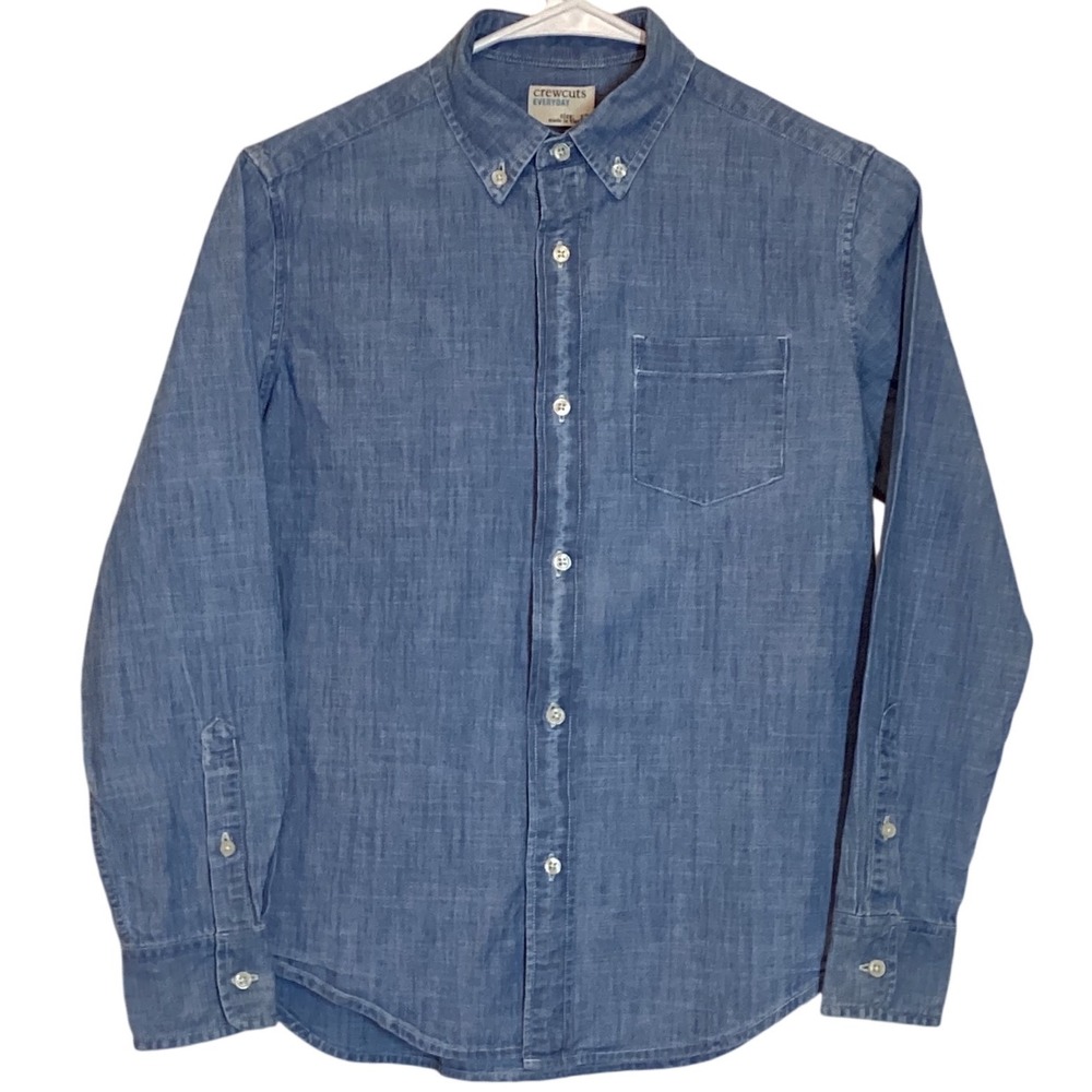 Crewcuts Everyday Boys Blue Chambray Long Sleeve Button Down Shirt - Size 12